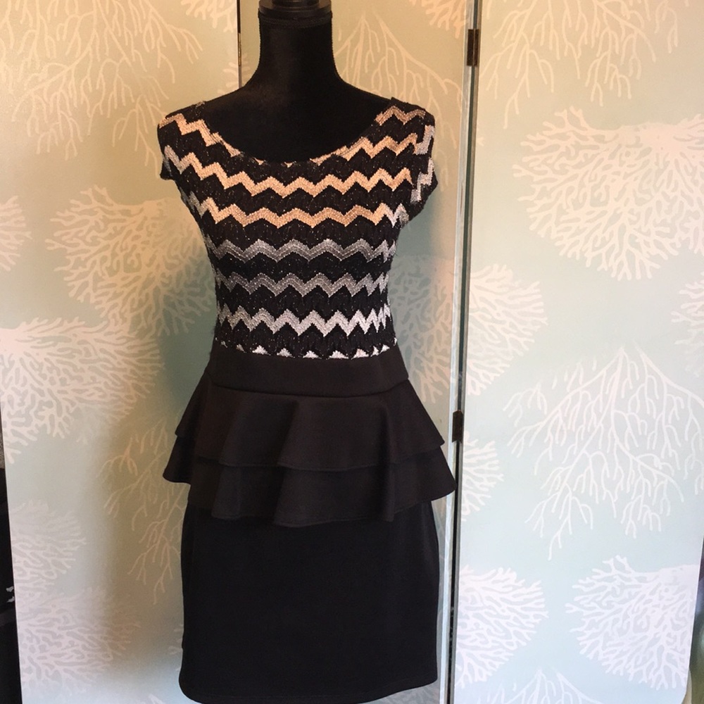 Short sleeve Black Peplum dress